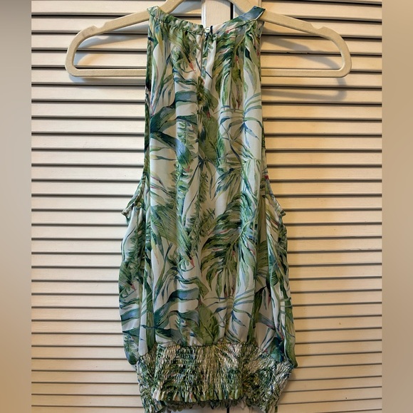 Maison d'amelie green palm leaf print Halter tank top, Size Large - Picture 3 of 6